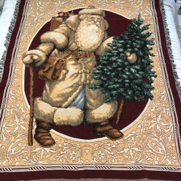 🔴 NEW & Vintage Victorian Santa Throw Blanket Afghan - Christmas Gift Idea - Picture 1 of 2